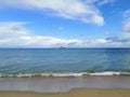 The Baltic Sea Lonely white ship in the blue sea